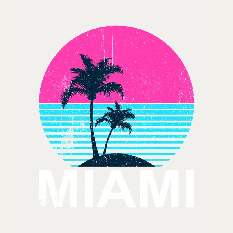 Miami Neon Palm Trees Sunset