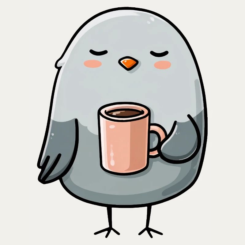 Gemütliche Taube mit Kaffeetasse