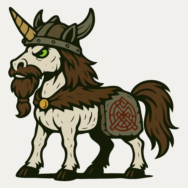 Wikinger-Krieger-Einhorn mit Bart und nordischem Zeichen