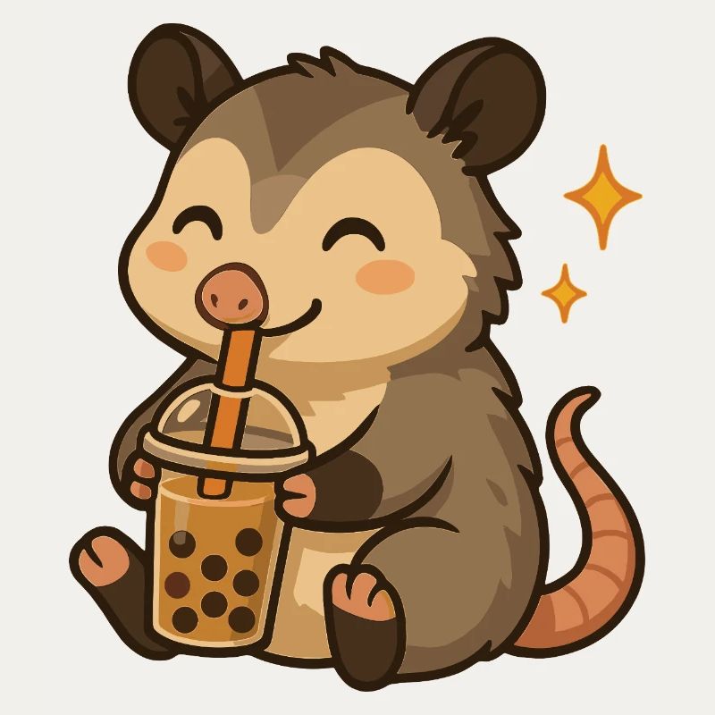 Opossum mit Bubble Tea kawaii Opossum