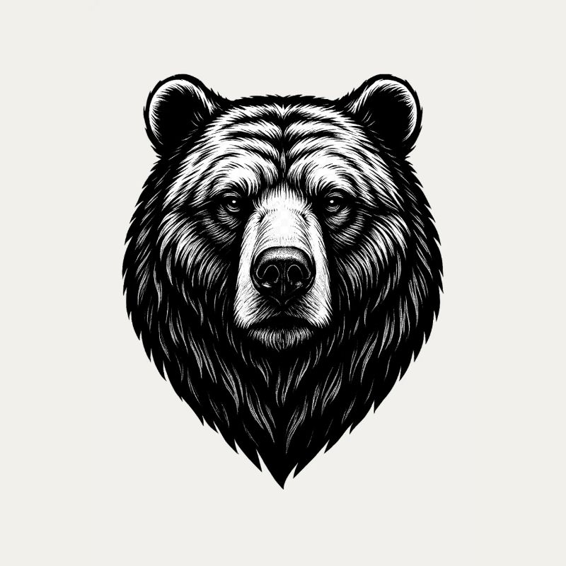 Bear Head Line Drawing Black & White