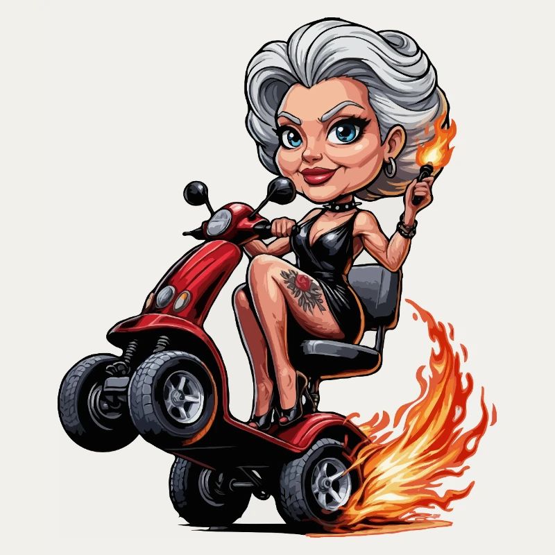 Granny on Flames mobility scooter