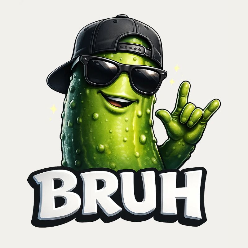 Gurken-Meme BRUH mit Sonnenbrille