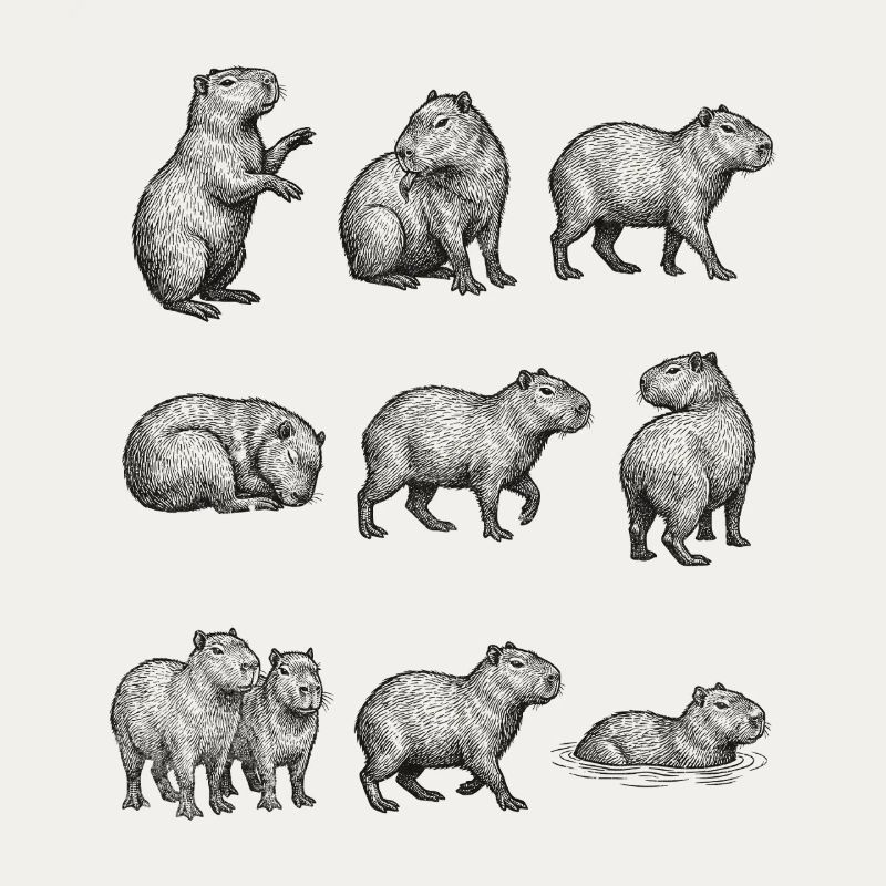 Silhouettes de capybara dans la conception forestière