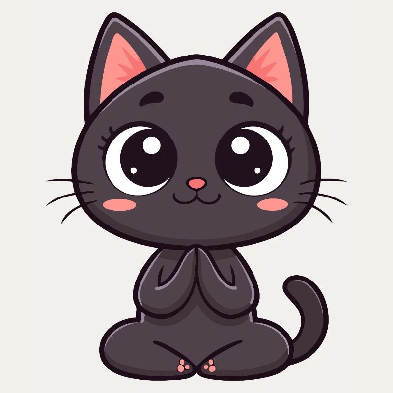Cute black cat praying