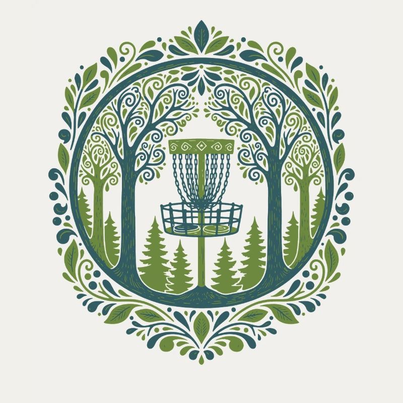Panier de disc golf dans l’art de la scène boisée