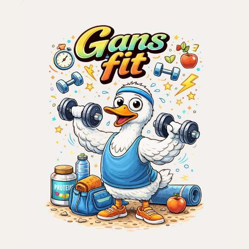 Gans Fit Kraftheld Cartoon