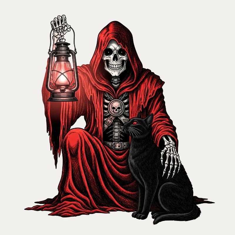 Red Hood Grim Reaper Lantern Cat