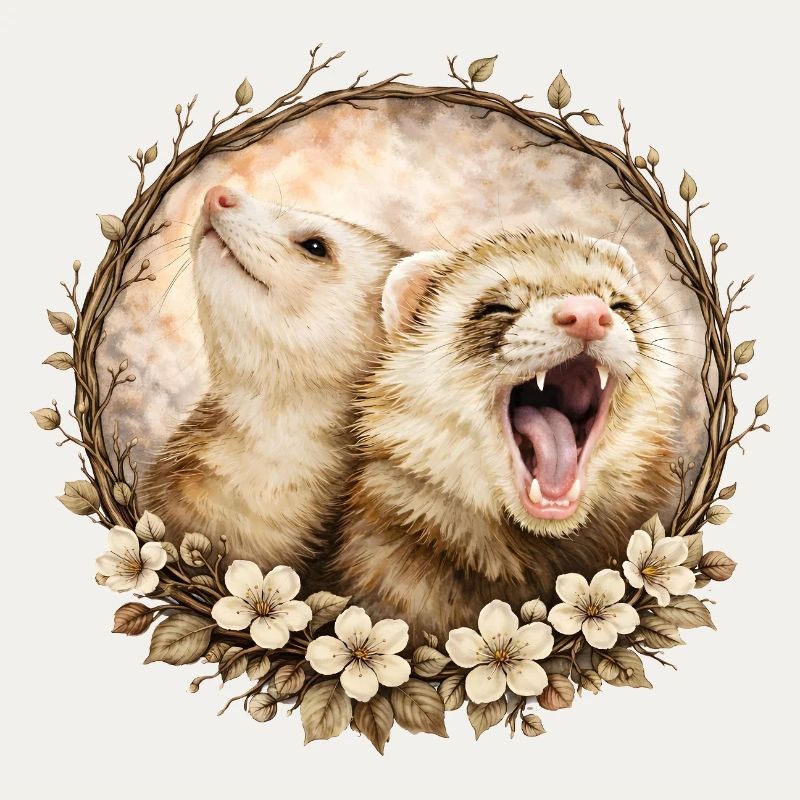 Furets dans le cercle des fleurs