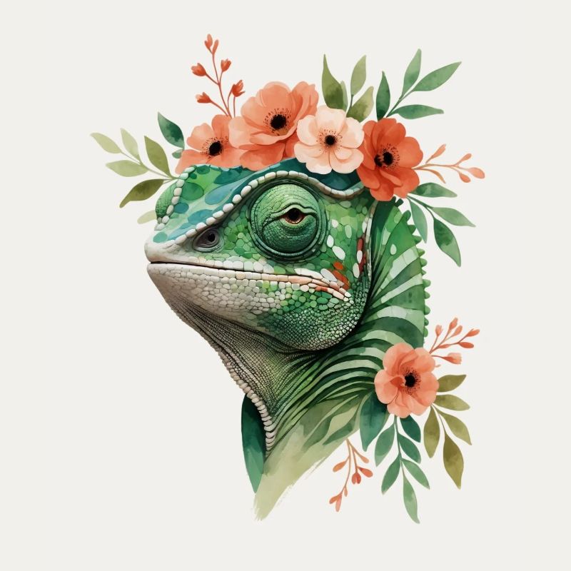 Couronne de fleurs avec caméléon
