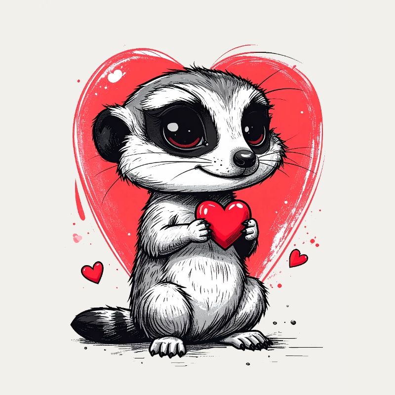 Erdmännchen mit Herz am Valentinstag