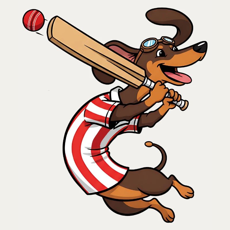 Funny dachshund playing cricket