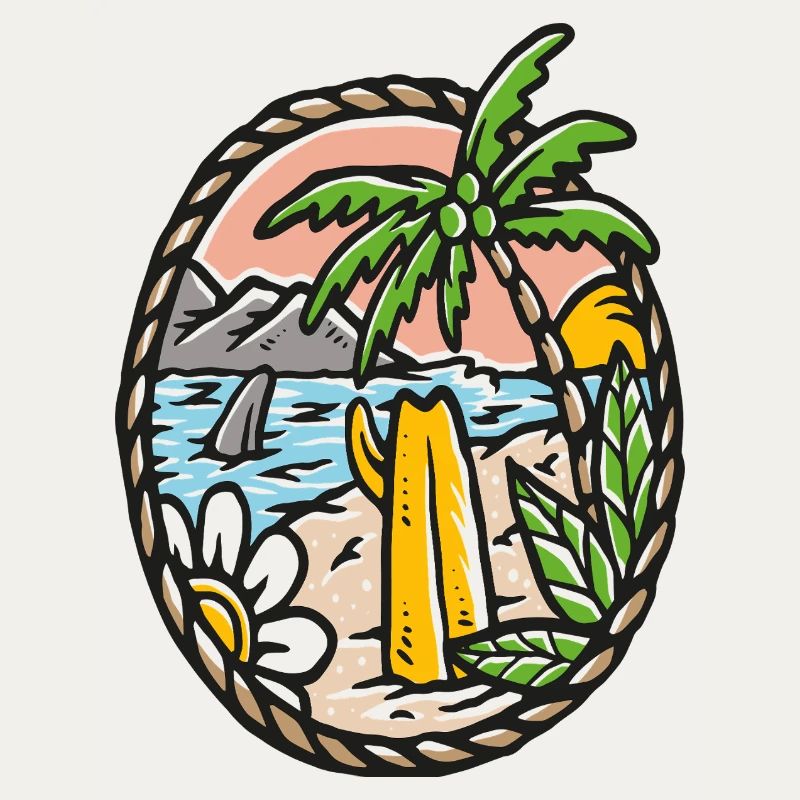 Beach Dream Palm Tree Waves Circle Frame
