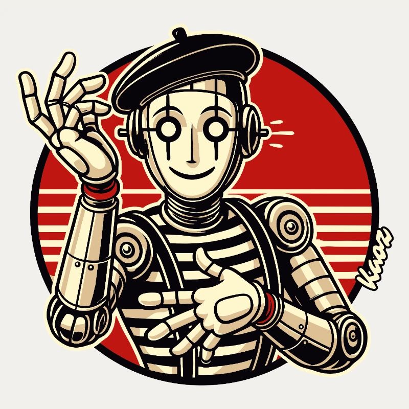 Retro Roboter Pantomime mit Barett im Comic Stil