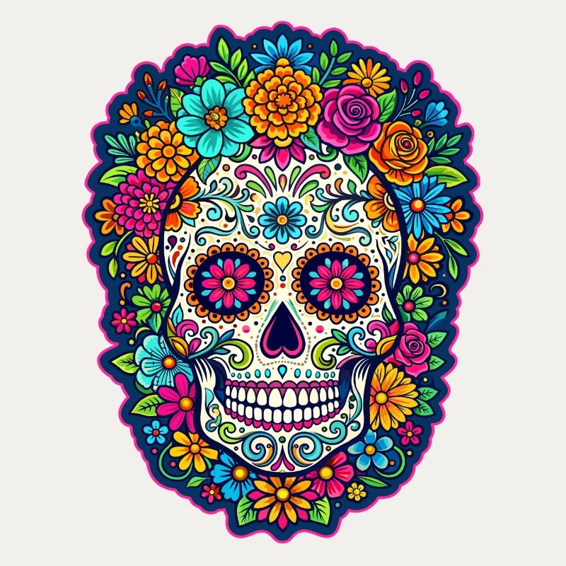 Mexican skull sugar skull flowers