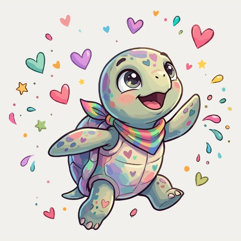 Rainbow Turtle with Heart Patterns