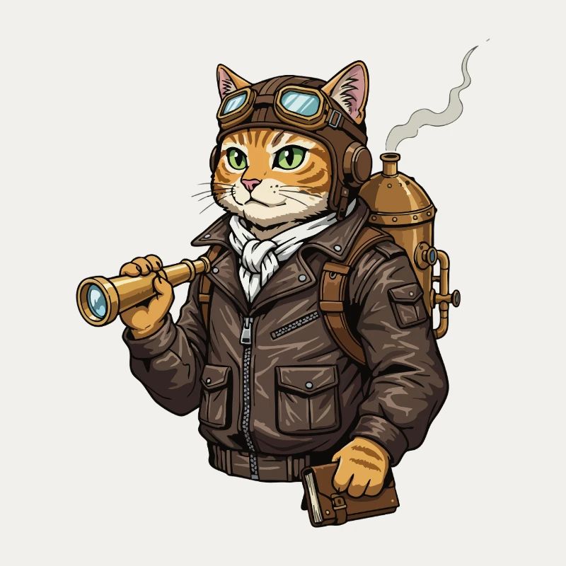 Chat Aviateur Steampunk Explorateur Curiosité