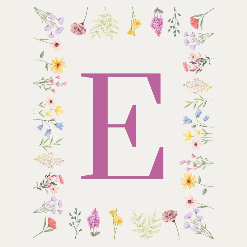Monogramme E avec des fleurs de printemps
