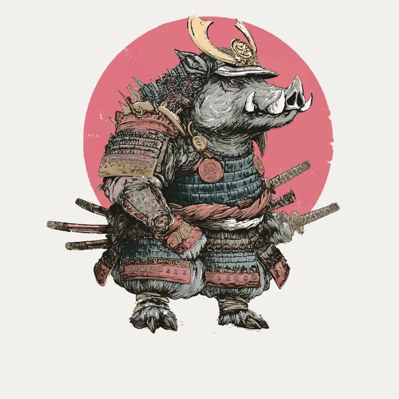 Boar Samurai in Armor with Pink Crest