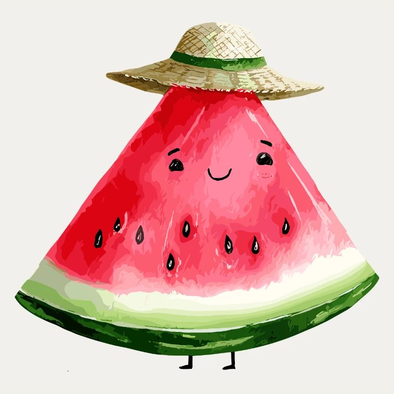 Pastèque Kawaii avec chapeau de soleil