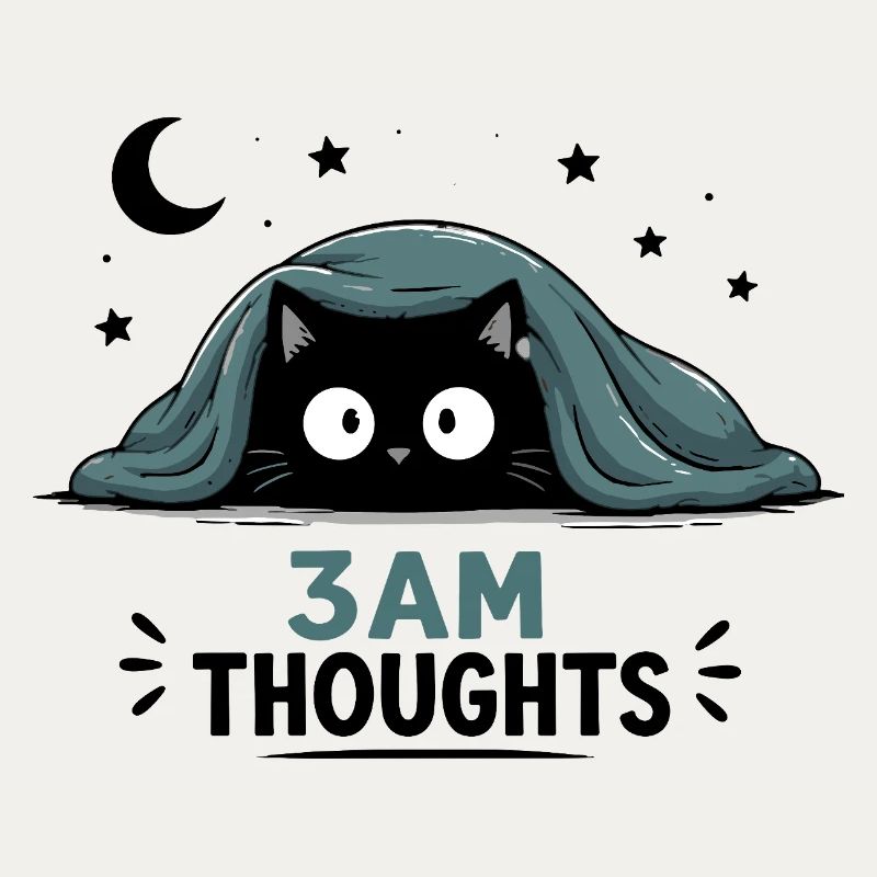 3AM Thoughts Funny Black Cat Under Blanket