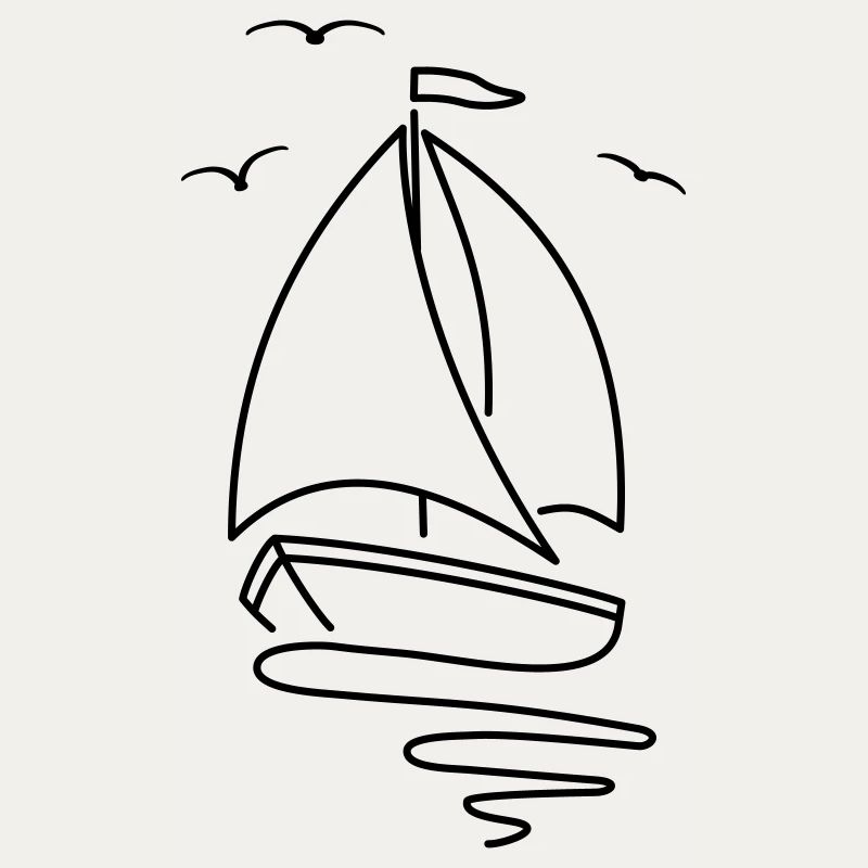 Sailboat with two sails and a flag on top.