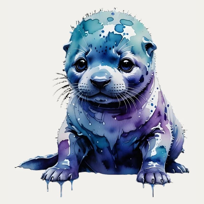 Bébé de phoque aquarelle Violet bleue