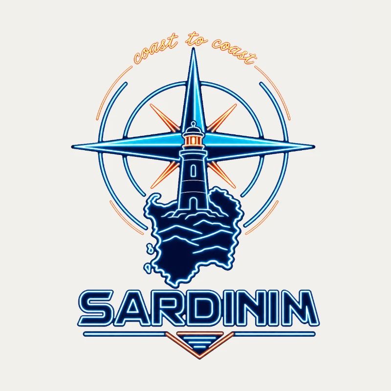 Neon lighthouse compass Sardinia travel badge