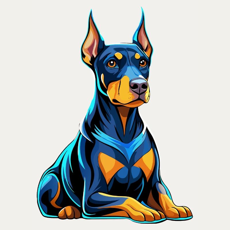 Dobermann sitzend mit Hundeblick