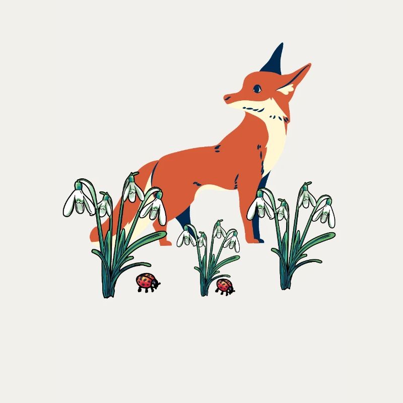 Spring Snowdrops Fox Foxes