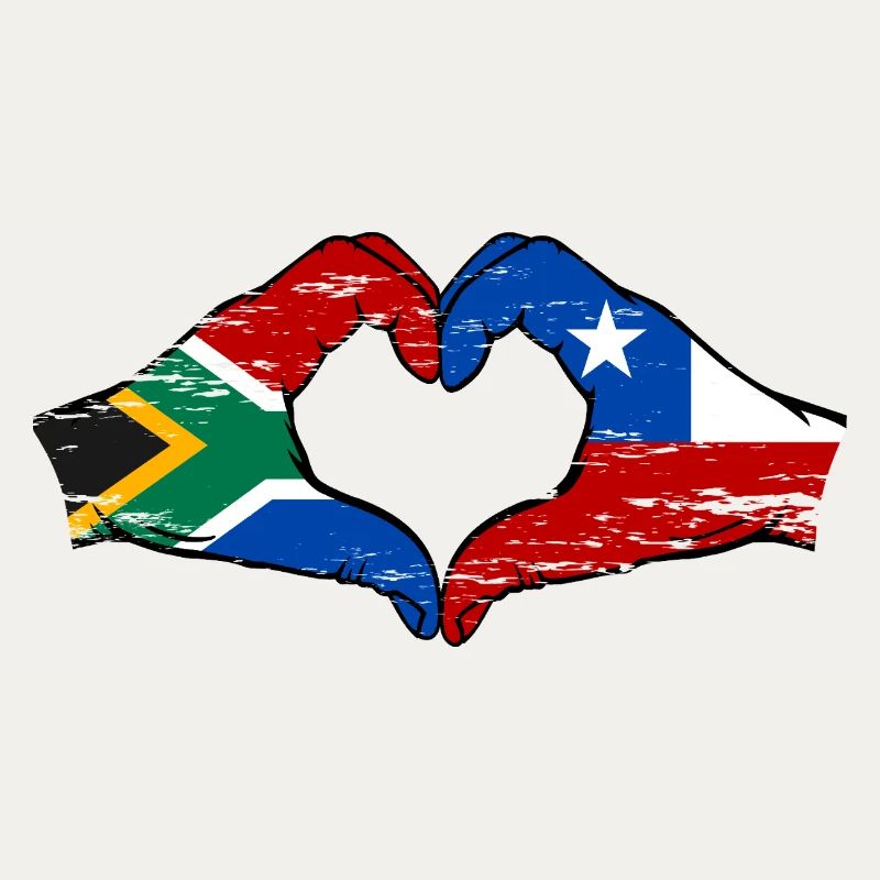 Afrique du Sud Chili drapeau mains forme de coeur utilisé