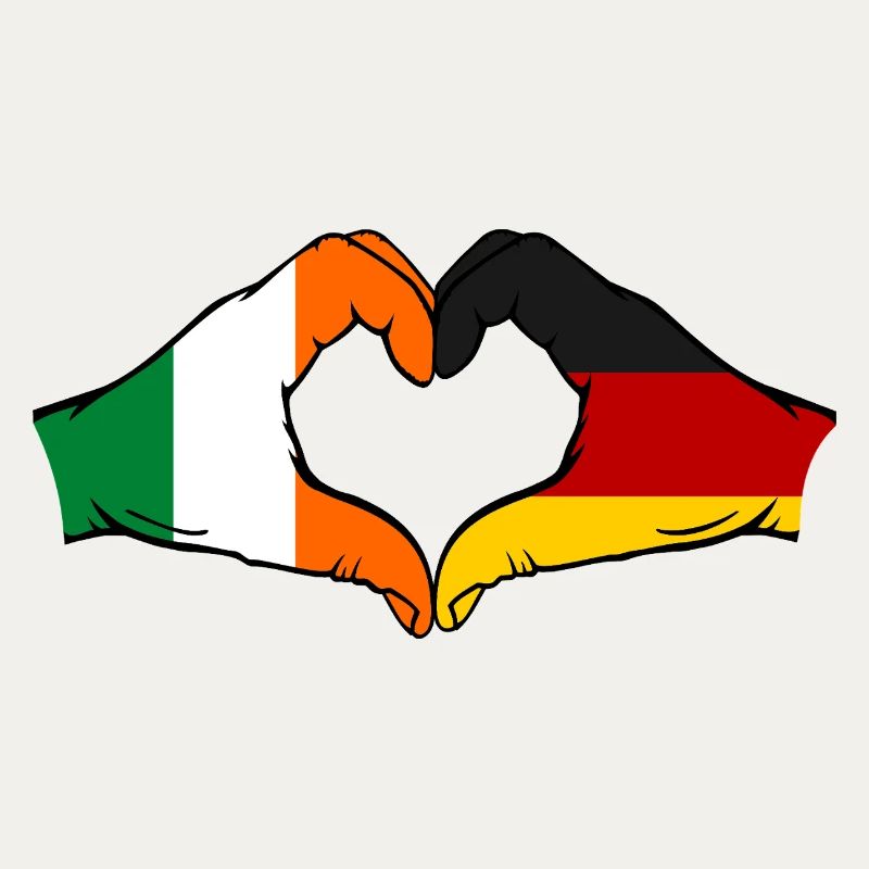Drapeau de l’Irlande, de l’Allemagne, mains, forme de cœur, utilisé
