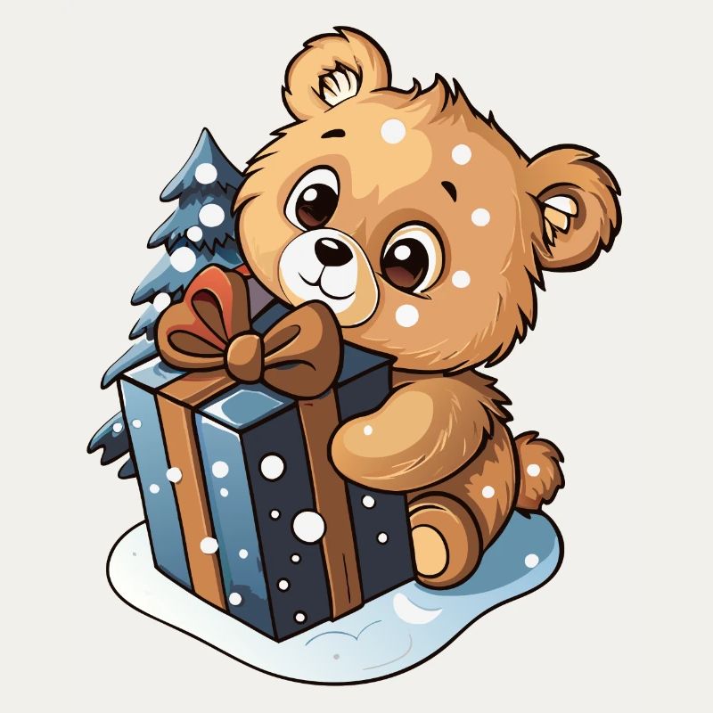 Cute bear unwrapping gift