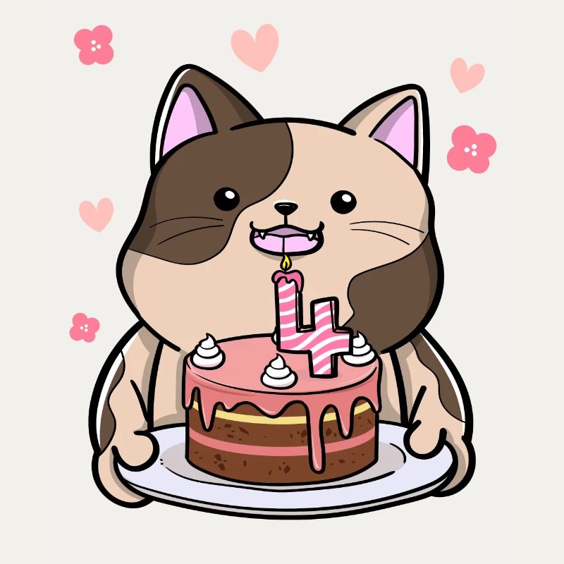 Le chat potelé garde un gâteau d’anniversaire 4 ans
