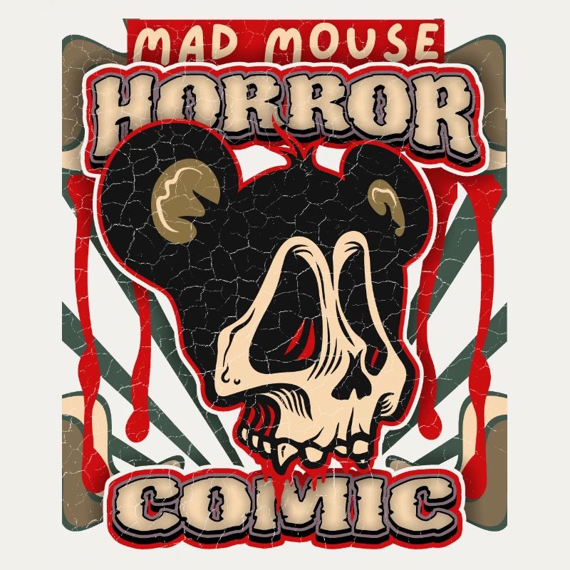 Funny Horror Mouse, Comic, Poster Skull Mad Mouse