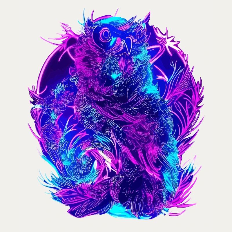 Abstrakte Eulen Neon Synthwave Kunst