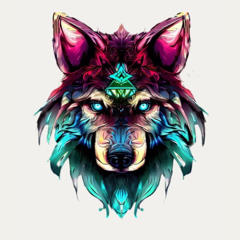 Mystic Wolf Synthwave Wolf Head