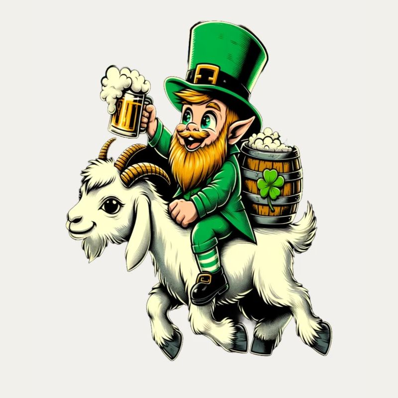 Ziege reitender Leprechaun (Irischer Kobold)