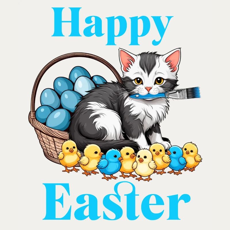 Joyeuses Pâques mignon chat poussin oeufs temps de Pâques