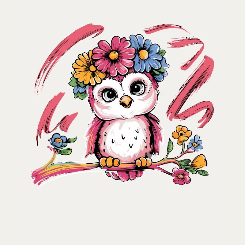 Niedliche Eule Vogel Federn Blumen für einen