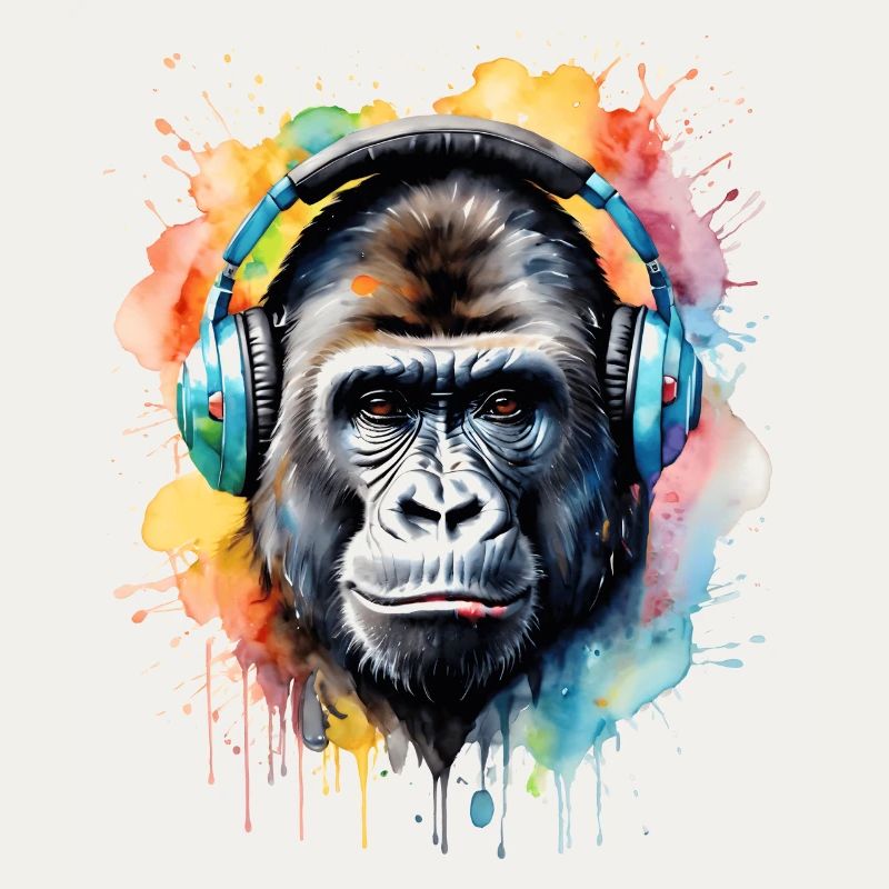 Gorilla Kopfhörer Affe Bunt Tier Design Print