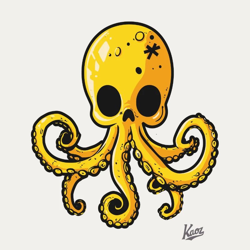 Dessin animé de pieuvre de crâne jaune