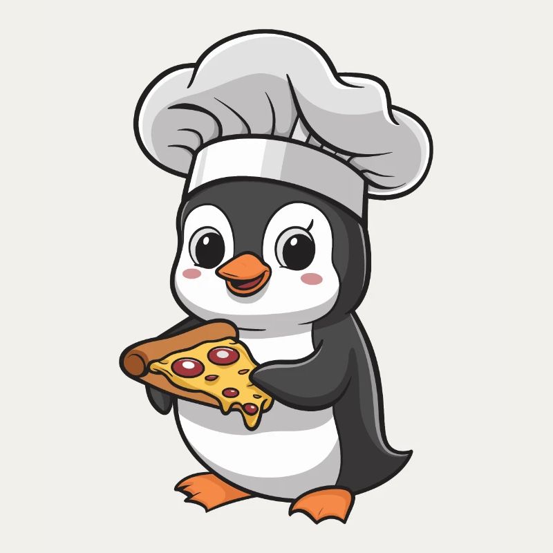 Penguin pizza maker with pizza