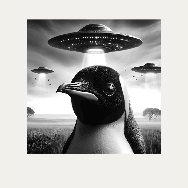 Emperor penguin Funny Graphic Selfie with UFOs Wei