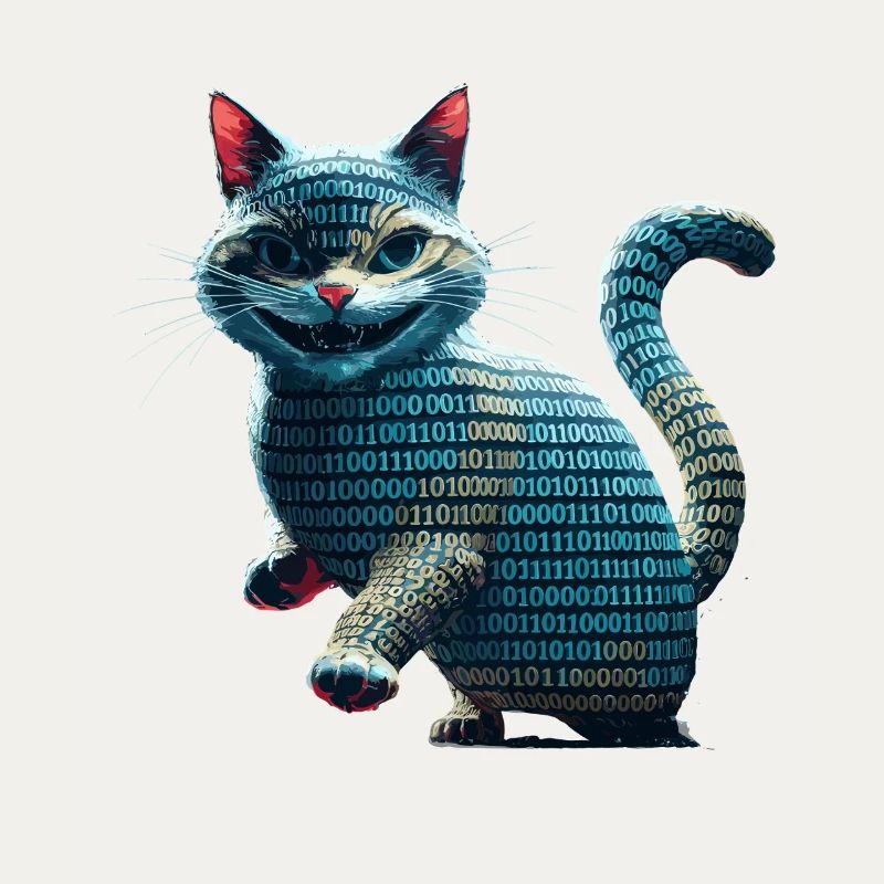 Tech-Katze mit Binärcode für Programmierer und