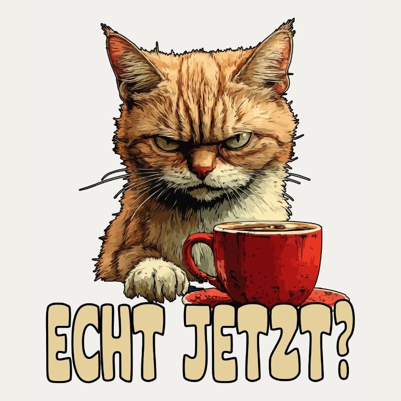 Lustige Katze mit Kaffee und Spruch
