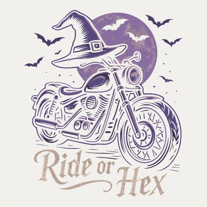 Witch ride on motorcycle at full moon