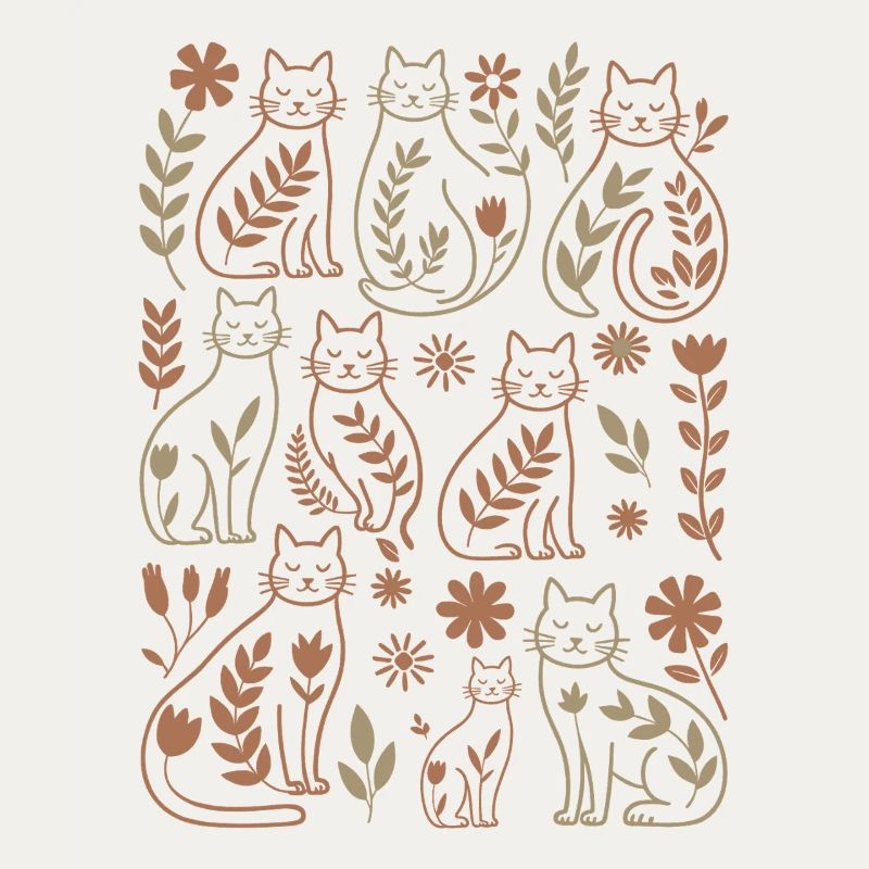 Katzen mit Sanften Boho Blüten
