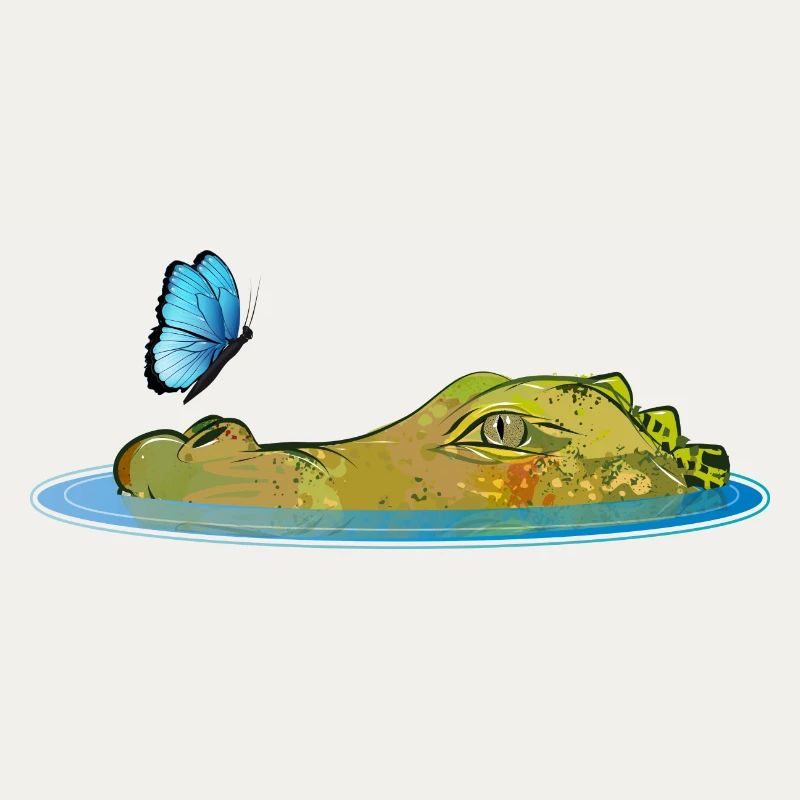 Crocodile dans l’eau avec papillon