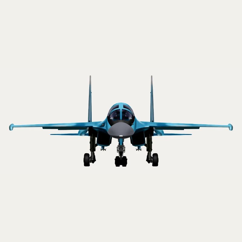 Blue fighter jet front view
